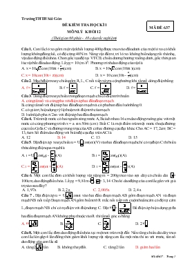Đề 1 kiểm tra học kì 1 môn lý khối 12 (thời gian 60 phút 40 câu trắc nghiệm)